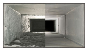 before and after cleaning view of a duct.